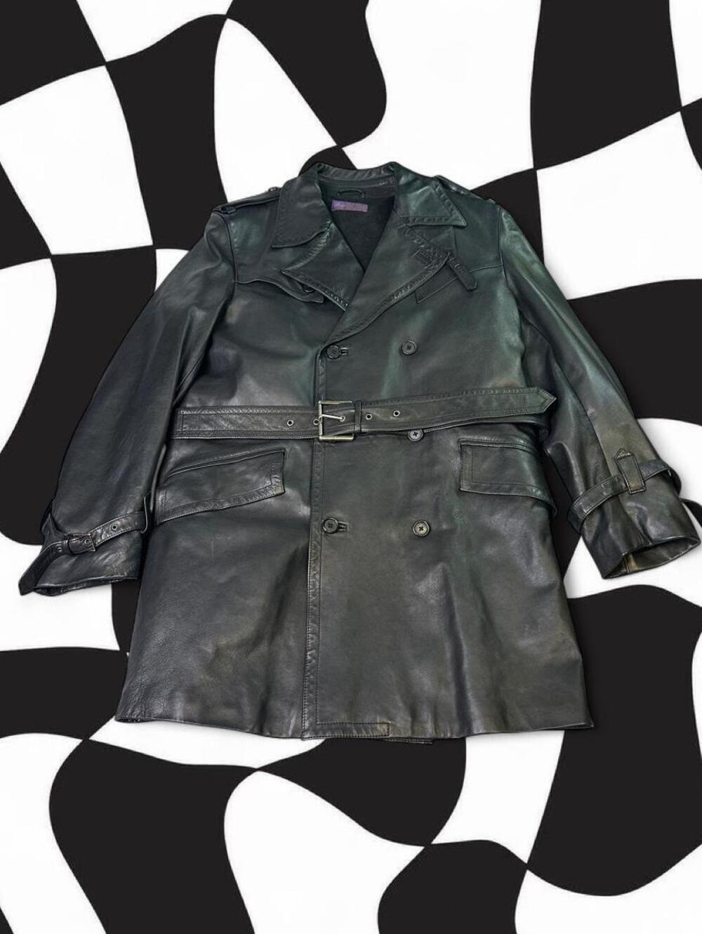 Purple Label Ralph Lauren Black Leather Trench Coat